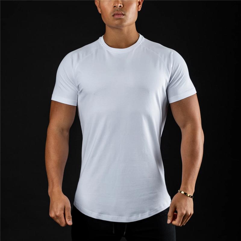

Running T-shirt Men Fitness Solid Workout Tee Top Gym Cotton Breathable Sports Short Sleeve Summer Brand O-Neck Slim Fit Tshirt, Blue