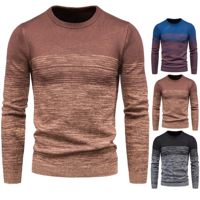 

Men' Knitwear Hedging Round Neck Variegated Contrast Fashion Base Sweater Male Tops, Camel