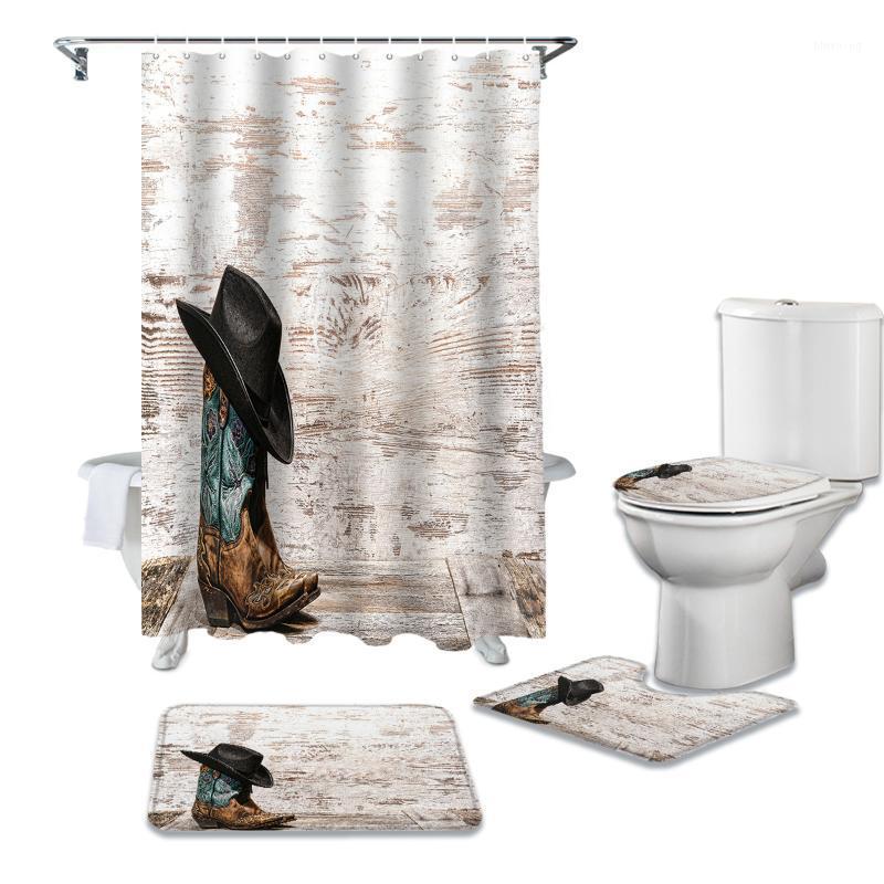 

Estern Cowboy Shoes Waterproof Bath Shower Curtain Rug Set Non-slip Bath Mat Toliet Cover Polyester Shower Curtain1