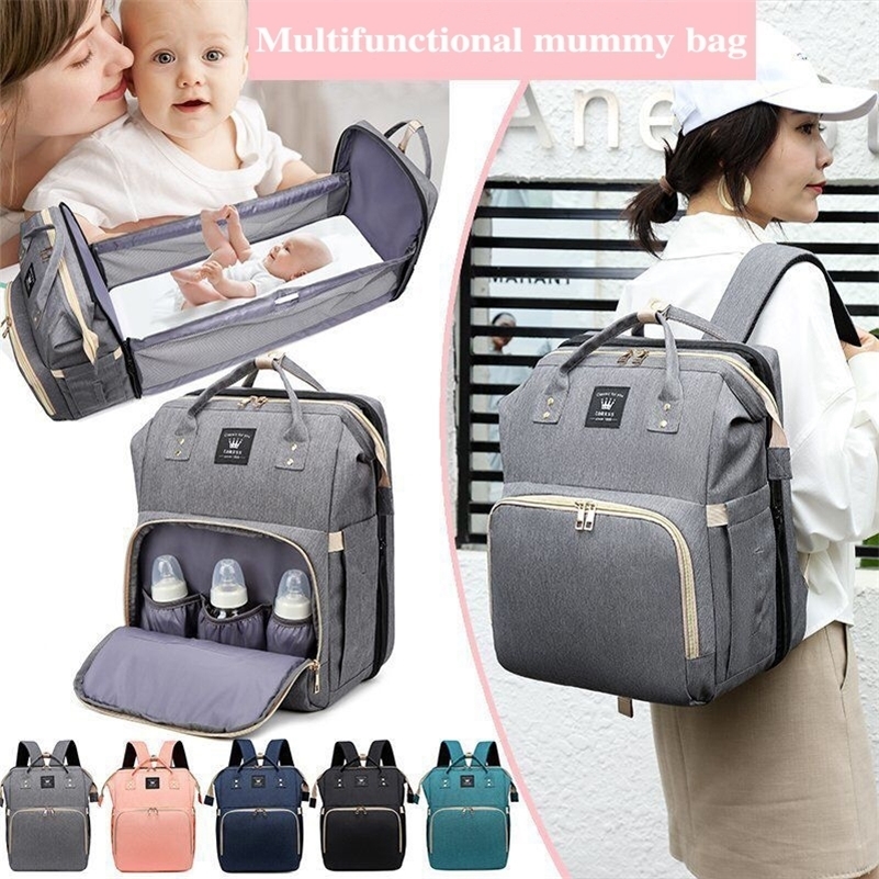 

Moms Dads Multifunctional Diaper Bag Bed Backpack Baby Bed Cribs Bags Mummy Travel Maternity Nursing Handbag For Stroller 201120, Black