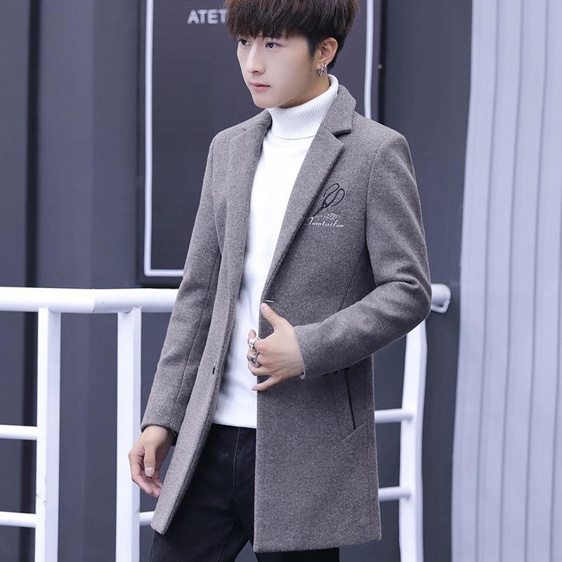 

2020 new autumn and winter woolen men's coat casual slim fit woolen windbreaker medium length men's wear, See chart