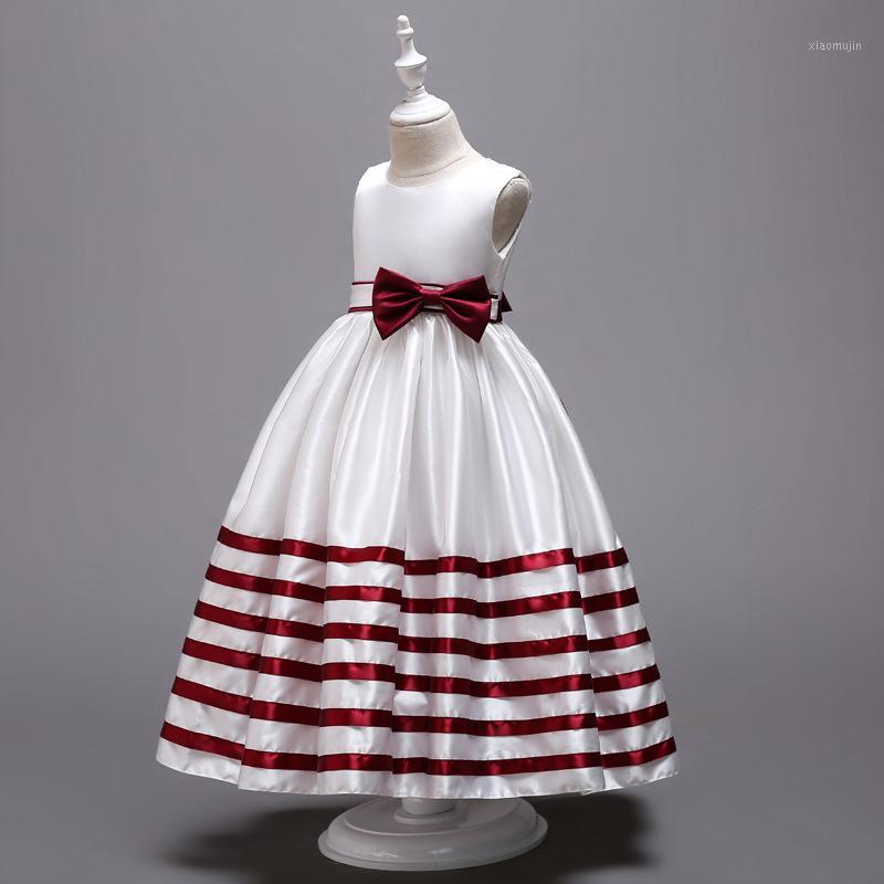 

2020 New Princess Lace Dress Kids Striped Satin Bow Dress For Girls Formal Ball Gown Wedding Pageant Formal Ball Gown Costume1, Photo color