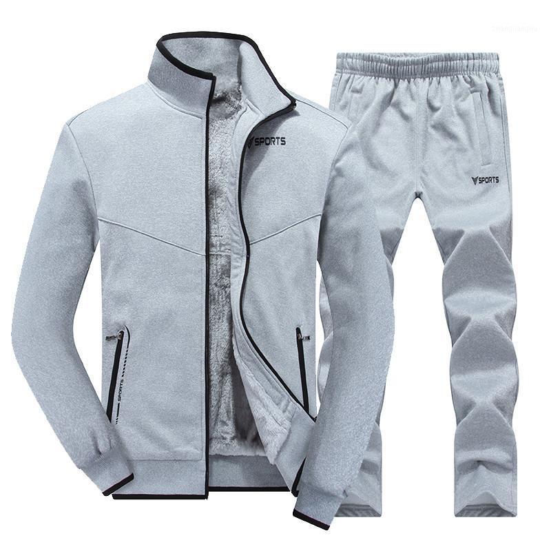 

Winter Men's Jogging Sets Plus Velvet Men Sportswear Set 2 PCS Jacket + Pants Slim Tracksuit Zip Pocket Male's Warm Sports Suit1, Black