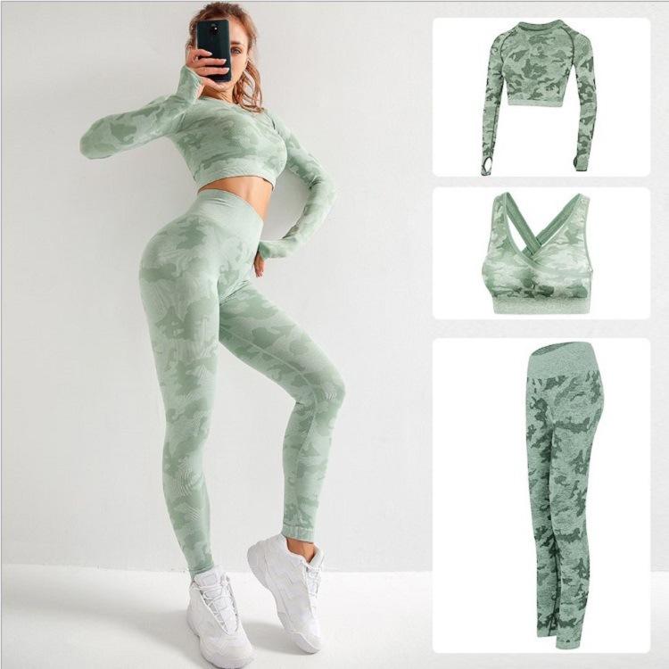 

JELLPE Camouflage Camo Yoga Set Sports Wear For Women Gym Fitness Clothing Booty Yoga Leggings Sport Bra GYM Sport Suit Femmeal, 2pcs black vest