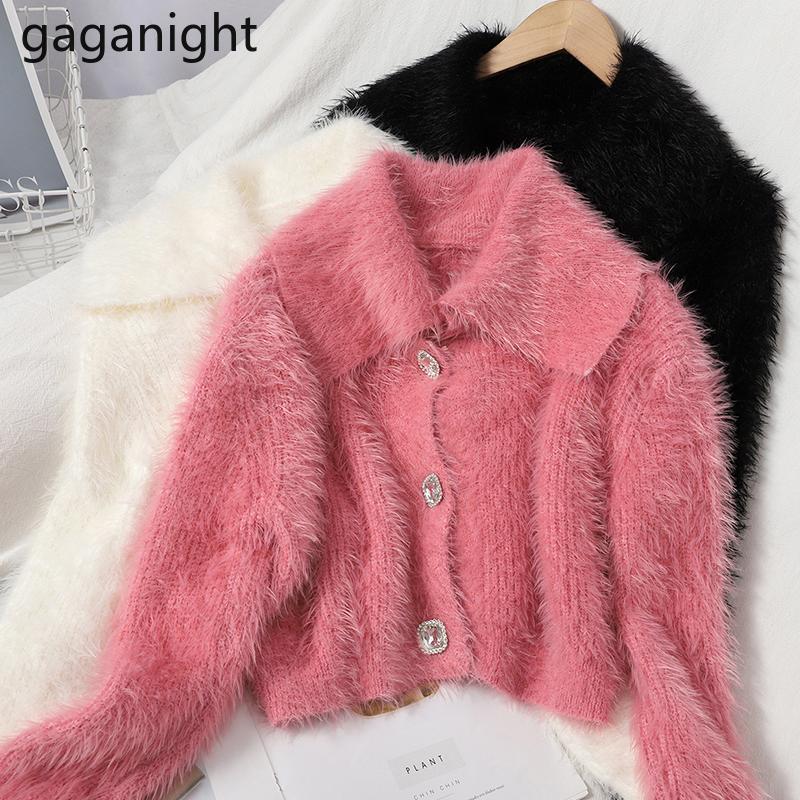 

Gaganight Sweet Women Crop Fluffy Cardigan Fashion Lady Chic Korean Outwear Kardigan Autumn Winter Single Breasted Cardigans New, Pink