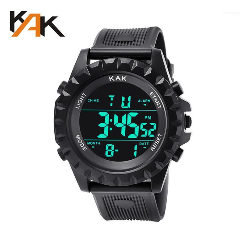 

men sport watches KAK brand watch men LED digital analog electronic quartz watches 30M waterproof male clock A51, Black