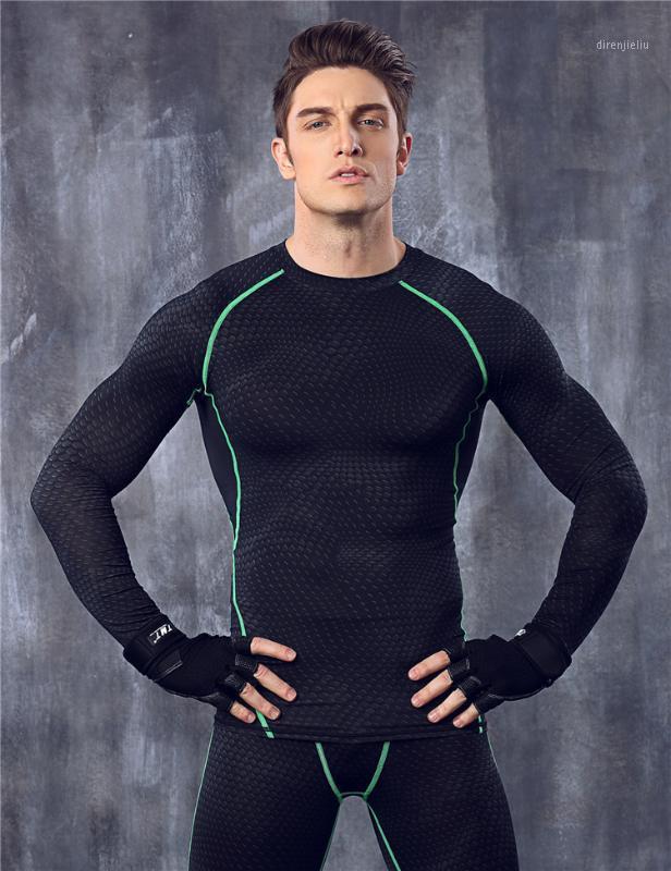 

New Fitness Men Long Sleeve Basketball Running Sports T-shirt Men Thermal Muscle Gym Clothing Bodybuilding Compression Tights1, Green