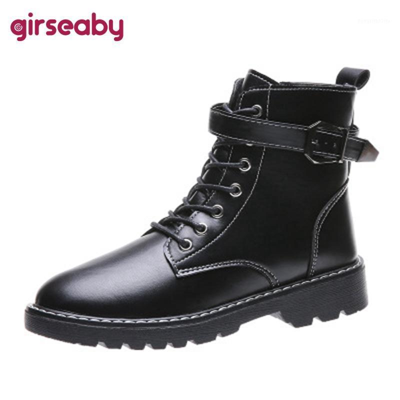 

Girseaby Women New 2021 Ankle Boots Round Toe 3.5cm Thick Bottom Concise Buckle Zip Lace-Up Warm Size 40 Casual Winter F11041, Black no fur