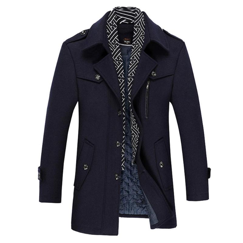 

Winter Men's Woolen Singal-Breasted Coat Casual Oversized Thick V-Neck Autumn Jacket Long Overcoat, Brown