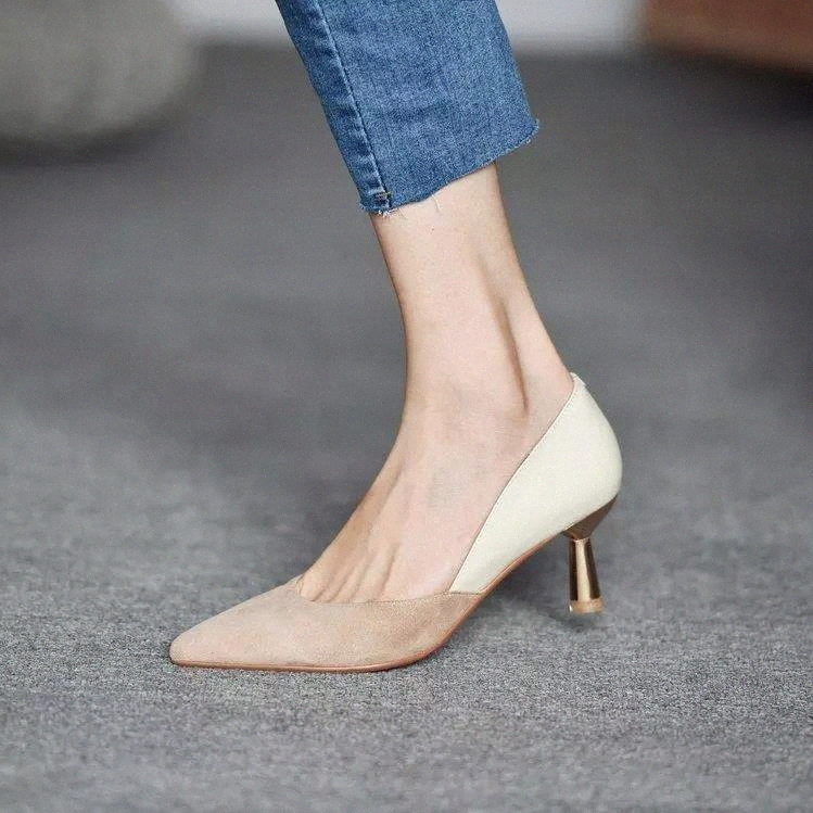 

NUASK New Pointed Toe High Heels Color Matching Sweet Women Office Pumps Slip on High Heels Shallow Single Shoes Zapatos Mujer #SP7M