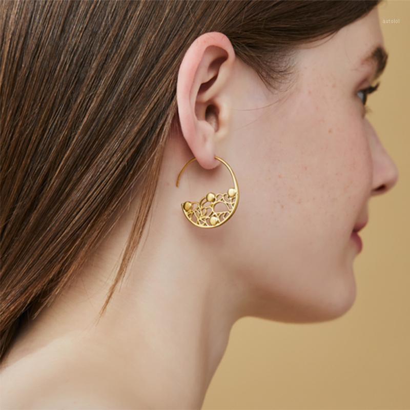 

Woogge Geometric Gold Silver Color Semi Circle Irregular Twisted Earrings For Women Baroque Hoop Earrings Vintage Floral Earring1