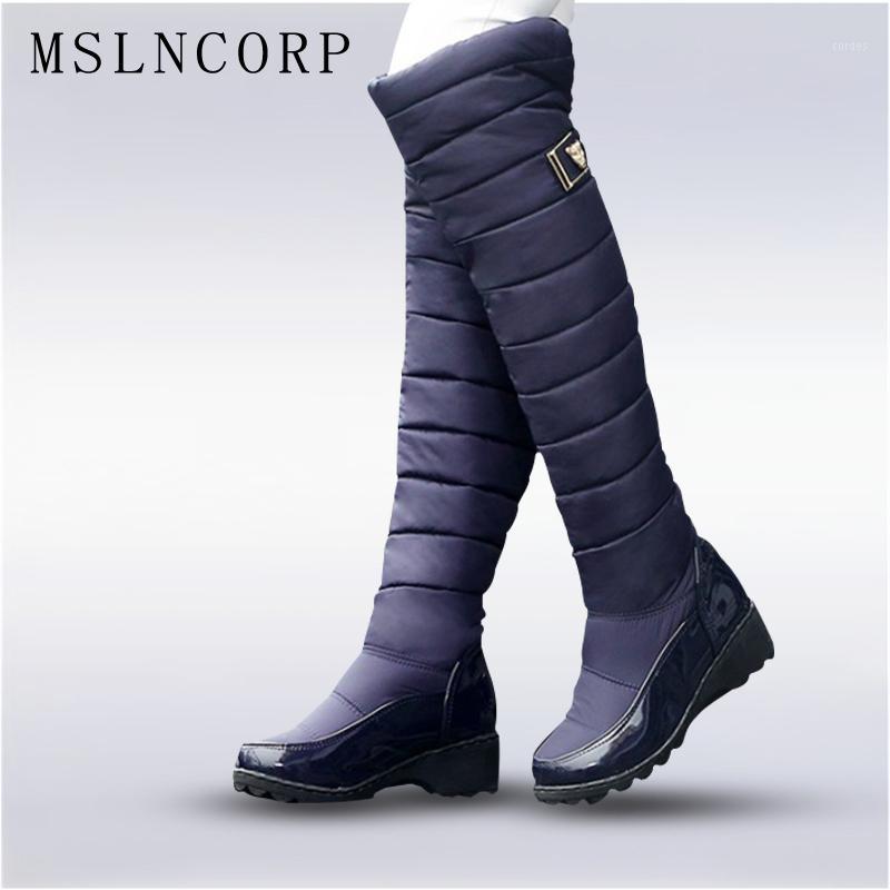 

Plus Size 34-44 winter women warm knee high boot ladies fashion platform Low Square Heel thigh snow boots shoes waterproof botas1, As photo thick fur