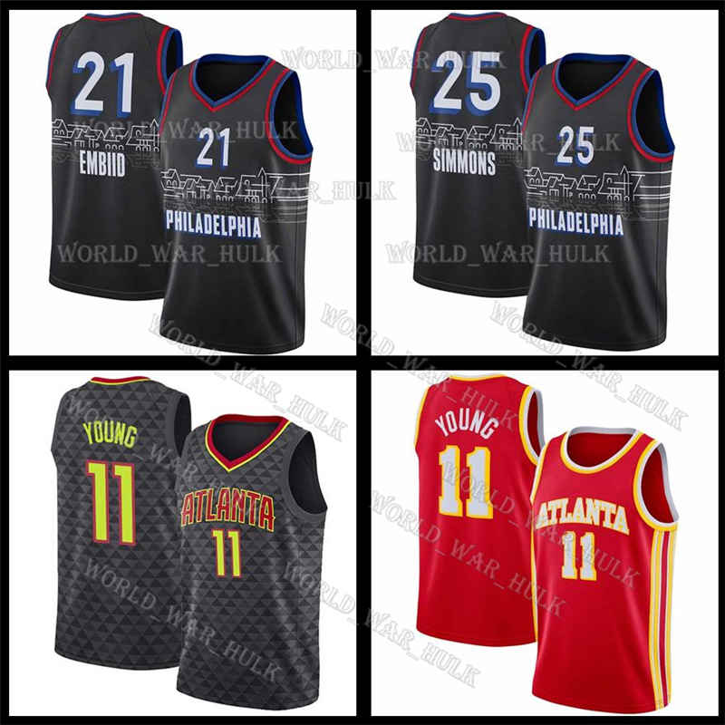 

Philadelphia 76ers Atlanta Hawks Trae 11 Young Jersey De'andre 12 Hunter Joel 21 Embiid Ben Iverson Simmons Erving Basketball, Black;red