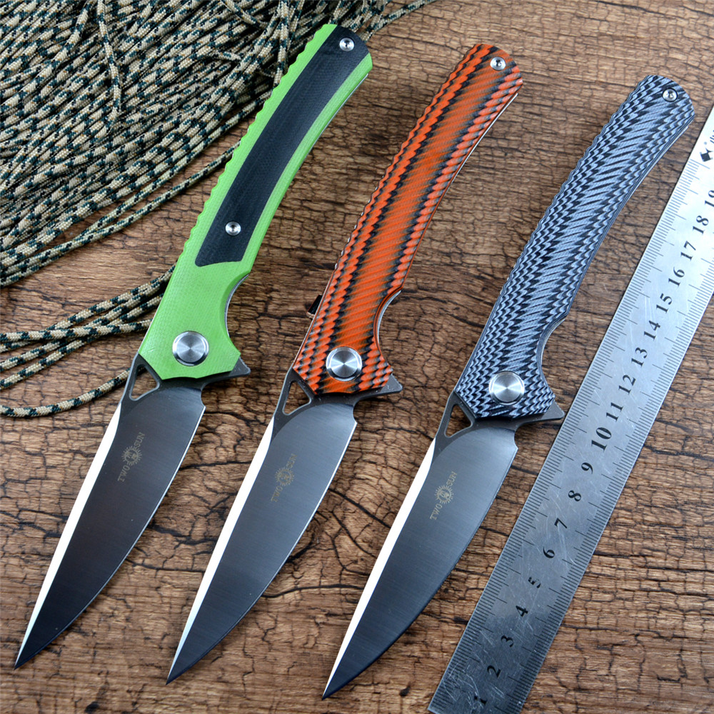 

TWOSUN Flipper Survival Knives EDC D2 Blade Satin G10 Handle Hunting Outdoor Pocket Folding Knives TS81 Ceramic Ball Bearing Xmas Gift Knife