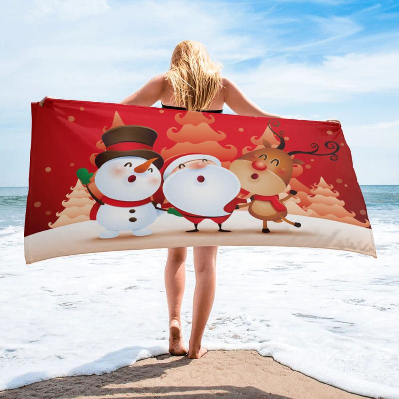 

Towel Santa Claus Elk Snowman Cartoon Tree Dot Bath Microfiber Beach Bathroom Camping Accessories Towels For Adults, As pic
