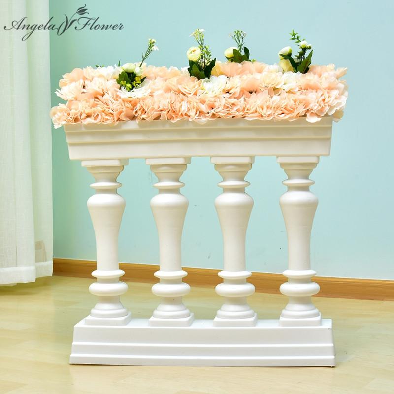

White gold plastic Roman column fence road guide props artificial flower stand vase with flower arrangement for wedding backdrop, Purple