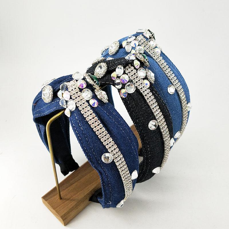 

Cool Women Denim Hair Hoop Solid Color Chain Band For Girls Headband Knotted Fashion Accessories Clips & Barrettes, Golden;silver