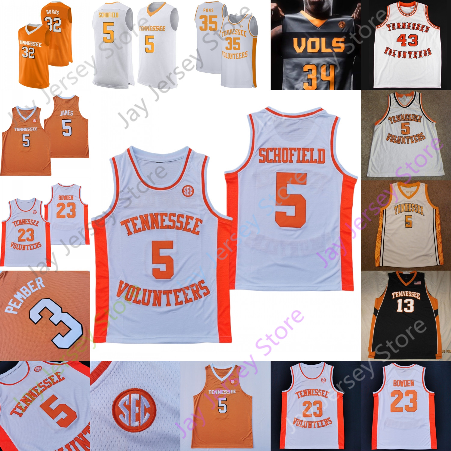

2020 Tennessee Volunteers Basketball Jersey NCAA College Lamonte Turner Bowden John Fulkerson Davonte Gaines Jalen Johnson Olivier Nkamhoua, White i