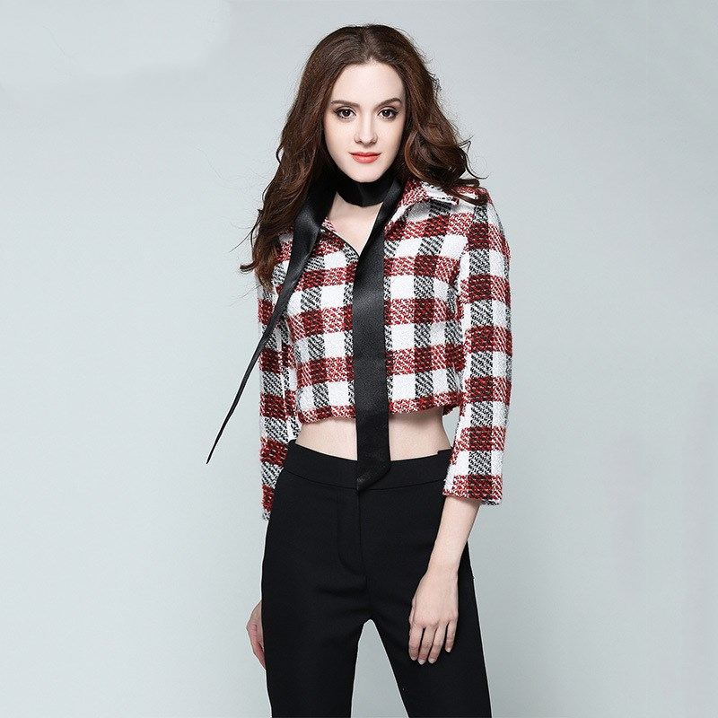 

Ladies beautiful luxury 2020 New fall elegant red plaid zipper girl' short woman' high street fashion jacket jackets, Cd