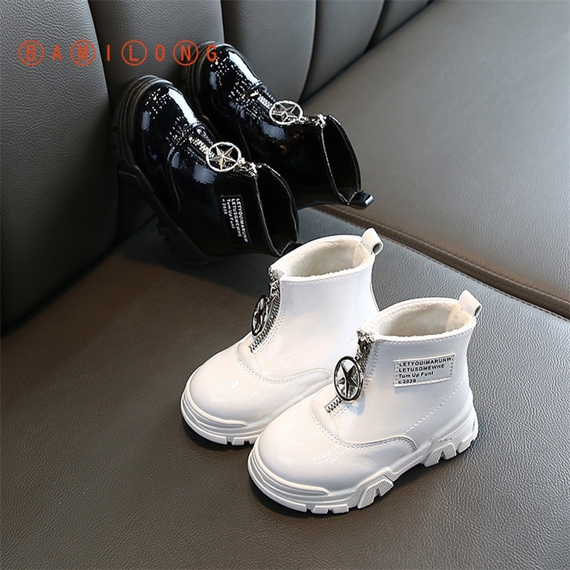 

BAMILONG Winter Children Ankle Boots Boys Waterproof Shoes Kids Genuine Leather Boots Girls Martin Warm Shoes B294 201113, Black