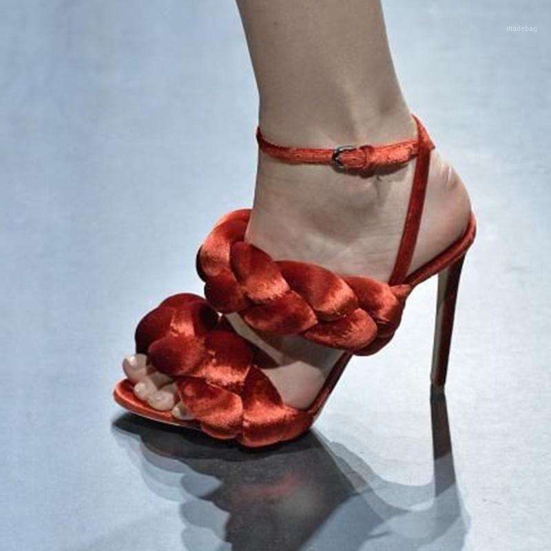 

Cross-tied Velvets Solid Stiletto High Heels Ankle Strap Sandals Women Peep Toe 3 Straps Simple Shoes Lady Buckle Slingbacks1, As pic