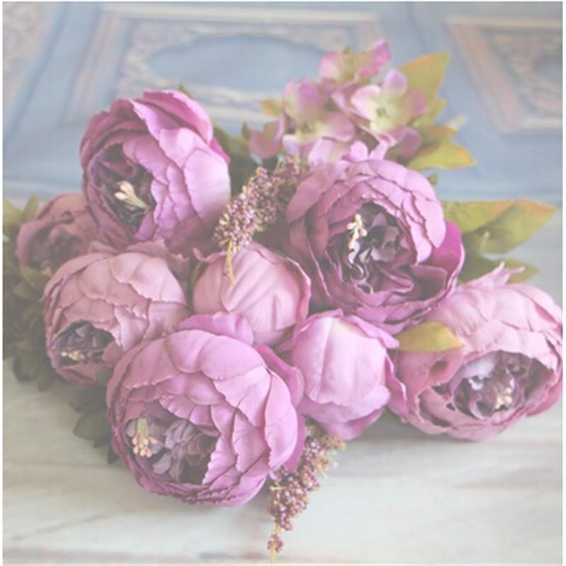 

Artificial Flowers European Fall Vivid Peony Fake Leaf Wedding Home Party Decoration Silk flower, Brown