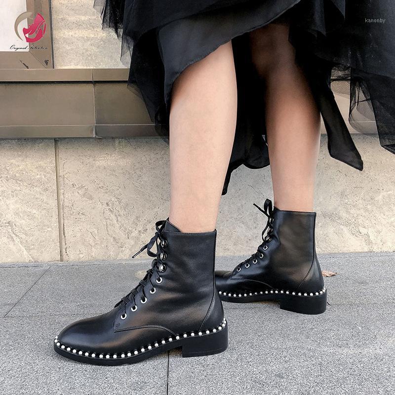 

Original Intention Popular New Winter Rivet Ankle Boots Woman Black British Style Boot Chunky Heels Genuine Leather1, Ef7623 black leather