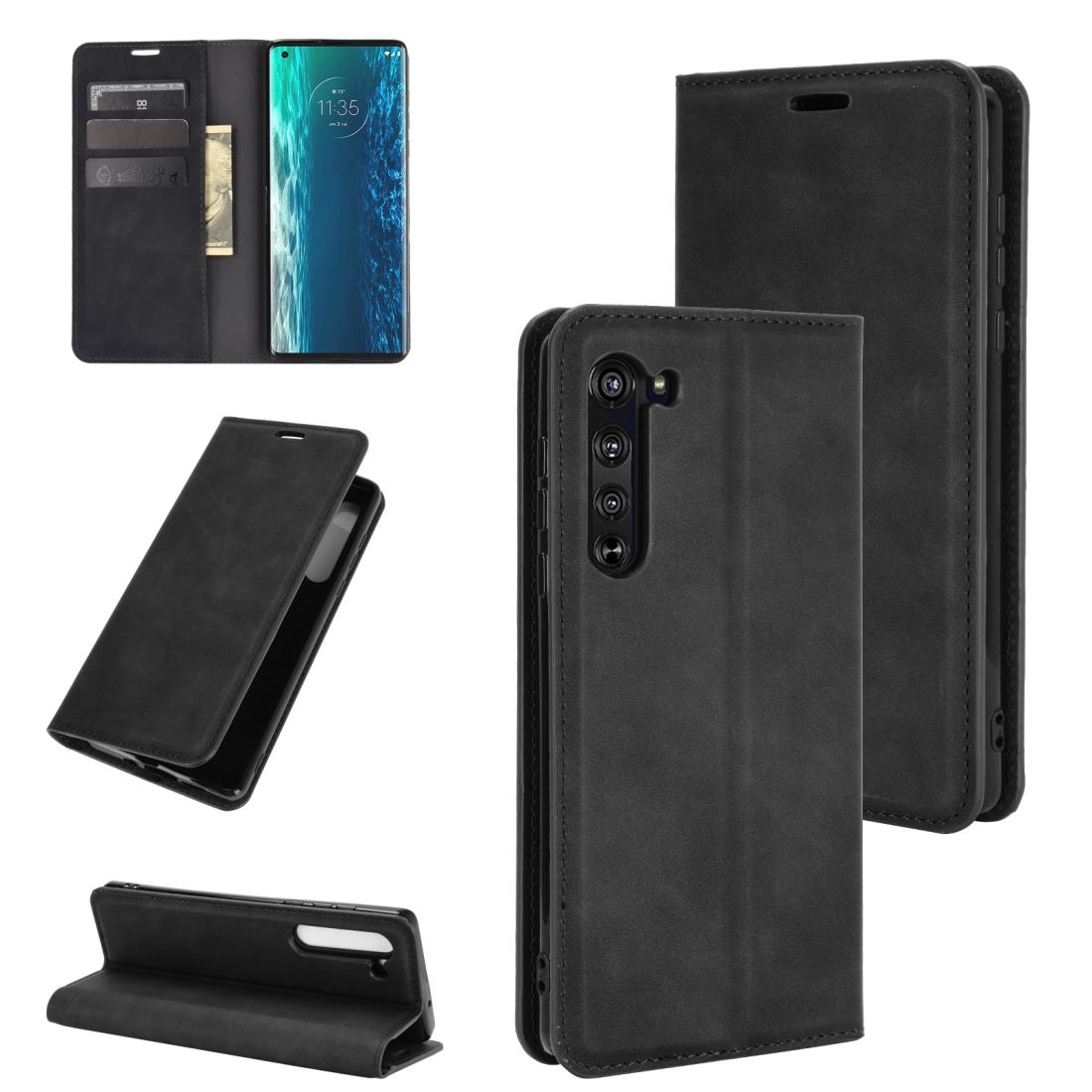 

For Motorola Edge Retro-skin Business Magnetic Suction Leather Case with Holder Card Slots Wallet