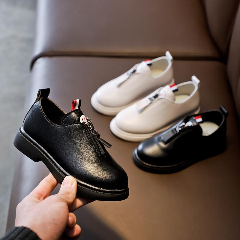 

Girl's leather shoes spring and autumn new style black and white small leather shoes for children