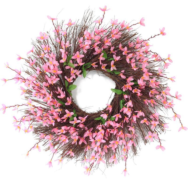 

Artificial Flowers Pink Jasminum Wreath Spring Wreath for Front Door for Front Door Wall Wedding Party Home Decor