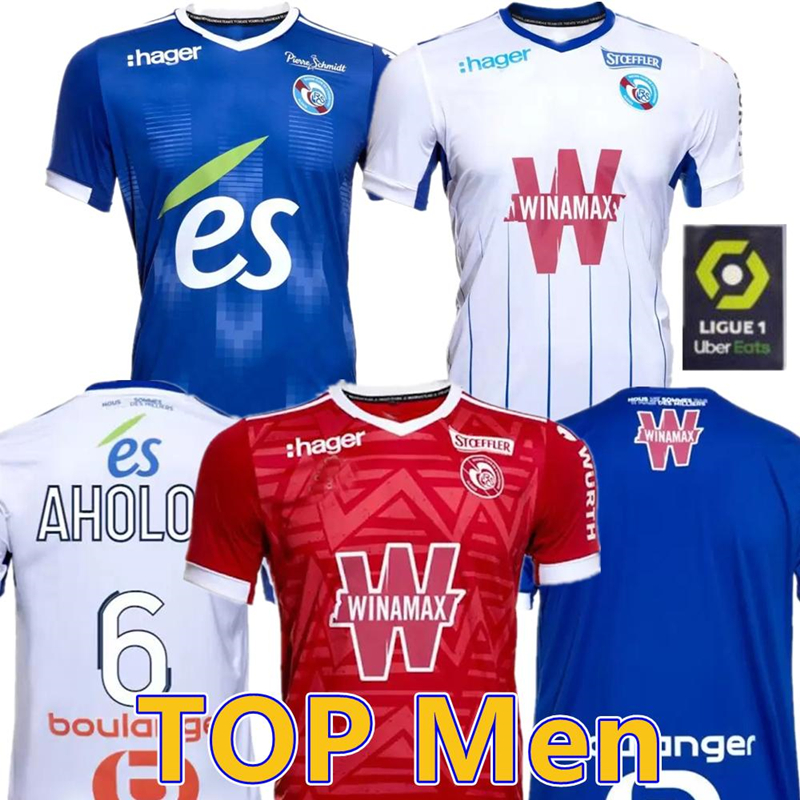 

RC Strasbourg 21 22 soccer jerseys home away Gameiro AHOLOU THOMASSON 2021 2022 Diallo DJIKU LiEnard AJORQUE maillot de foot football shirts top thailand, Home man 2