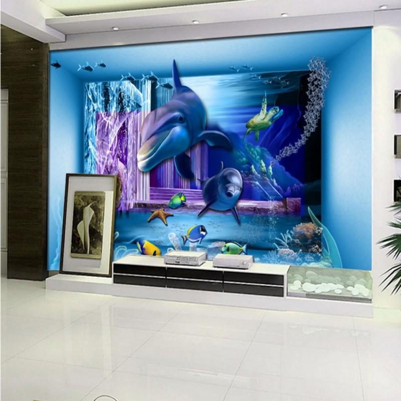 

Dropship Custom 3d Mural Underwater World Mural 3d Stereo Living Room Children Room Space Dolphin TV Background Wallpaper, As pic