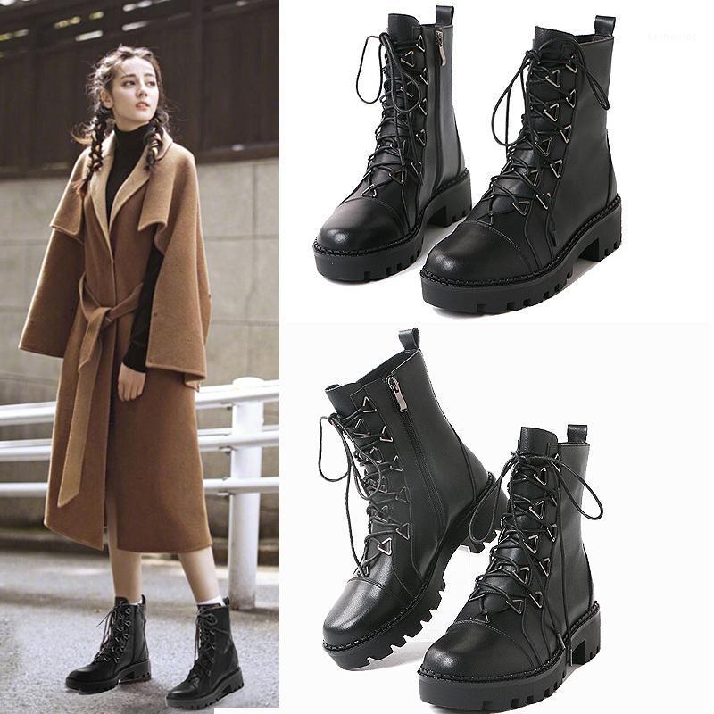 

Cross-tied Women Boots Black Leather Winter Shoes Woman Motorcycle Boots Big Size 41 Bota Feminina Platform Zapatos de Mujer1, Without short plush