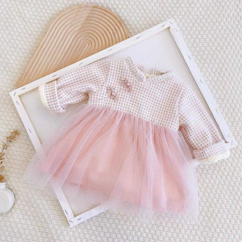 

2021 Warm Winter Girls Kids Princess Dress Chinese Style Velvet Knitwear Children Baby Long Sleeve Birthday Party Vestido1, Pink