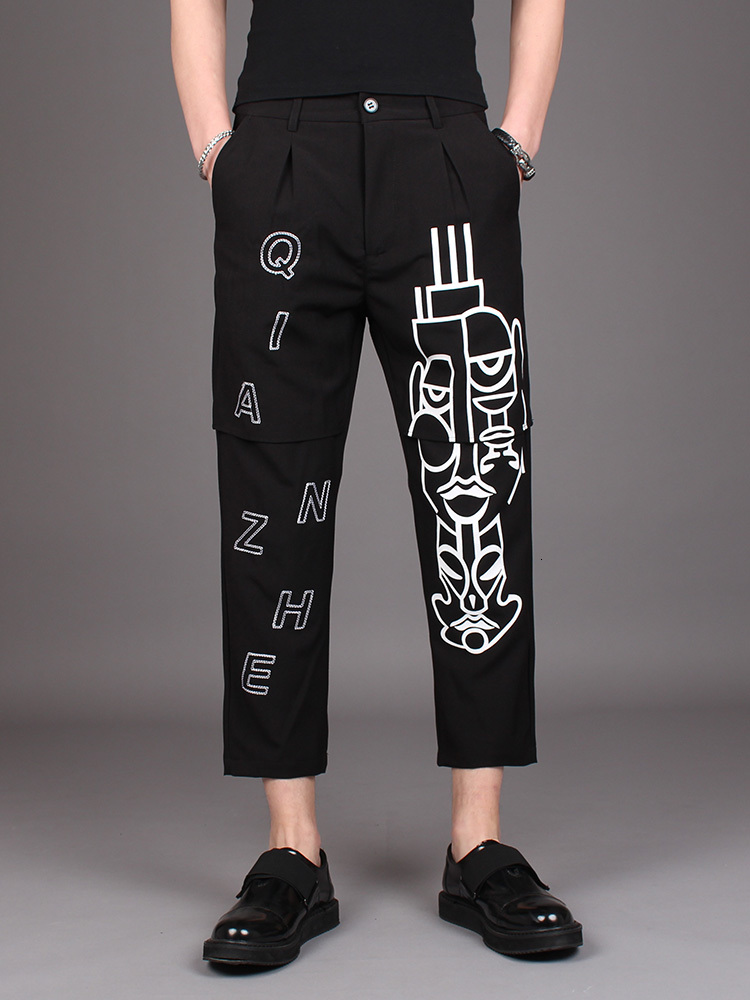 

2021 New Popular Will See Nine-quarters Baggy of Men Little Feet Harlan Pants Youth Trend Casual Overalls BWGF, Black