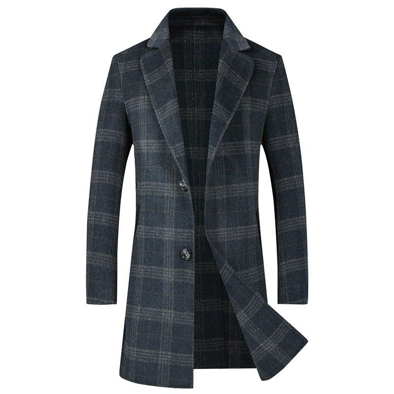 

Trench Coat Men 2020 New Arrival High Quality 80% Wool Plaid Trench Coat Men,men's Wool Jackets ,plus-size M-3XL LB, Blue