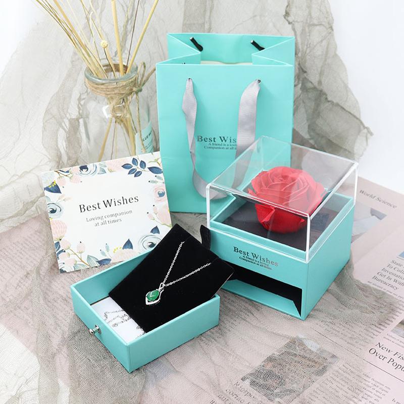 

ROSE SPACE Rose Jewelry Box with Surprise 100 Language I Love You Necklace Unfade Flower Strange Gift For Mother Girlfriend Gift