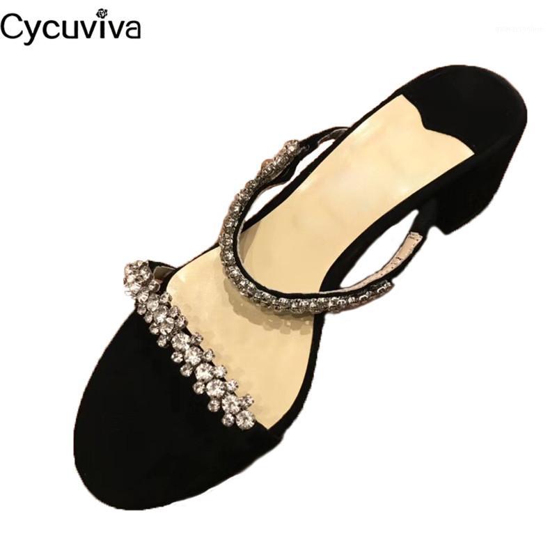 

Concise Two Belts Crystal Shoes Chunky Heel Slippers Women Summer Sandals Runway Party Shoes Woman High Heels Sandalias Mujer1, Black