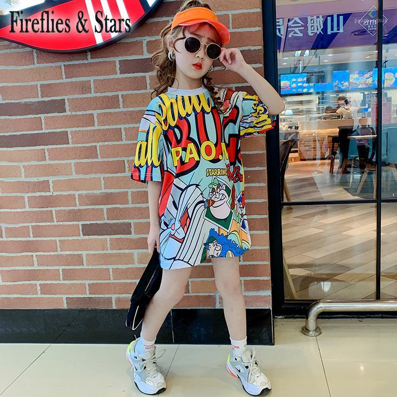 

Summer girls long t shirt Baby tee shirt kids tops Children streetwear clothes fahion print short sleeve 4 to 14 yrs1, Colorful