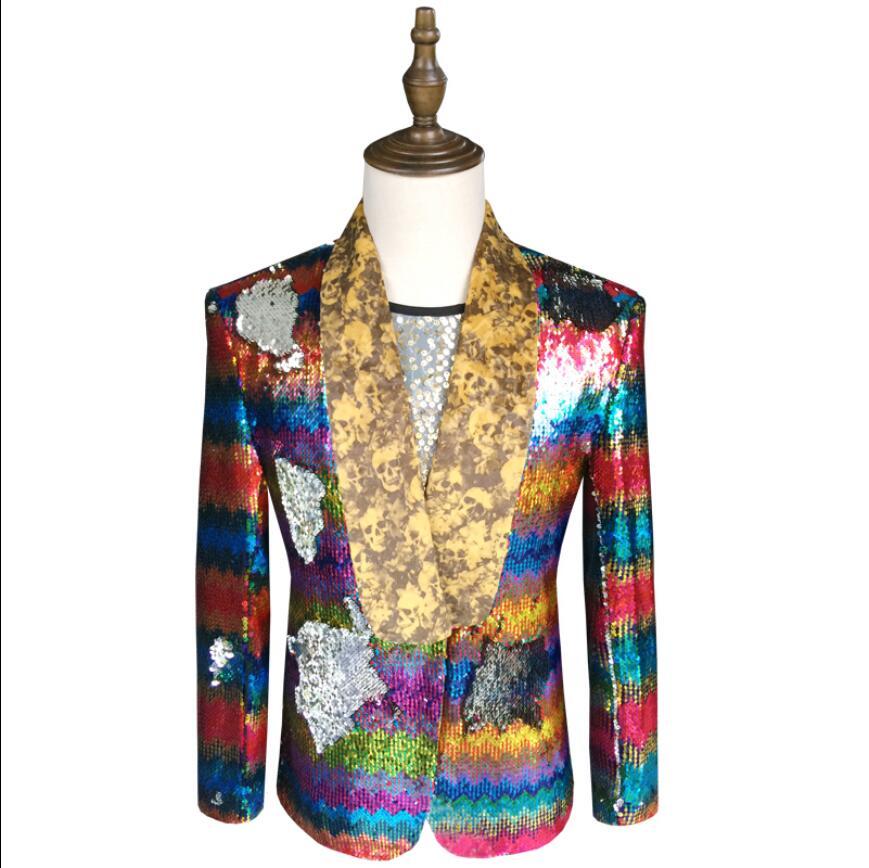 

2020 Sequin Sequins Rainbow Male Costumes Singer Stage Personality Outfits Star Dress Singing Party Host Blazers Lyw0, Rainbow color