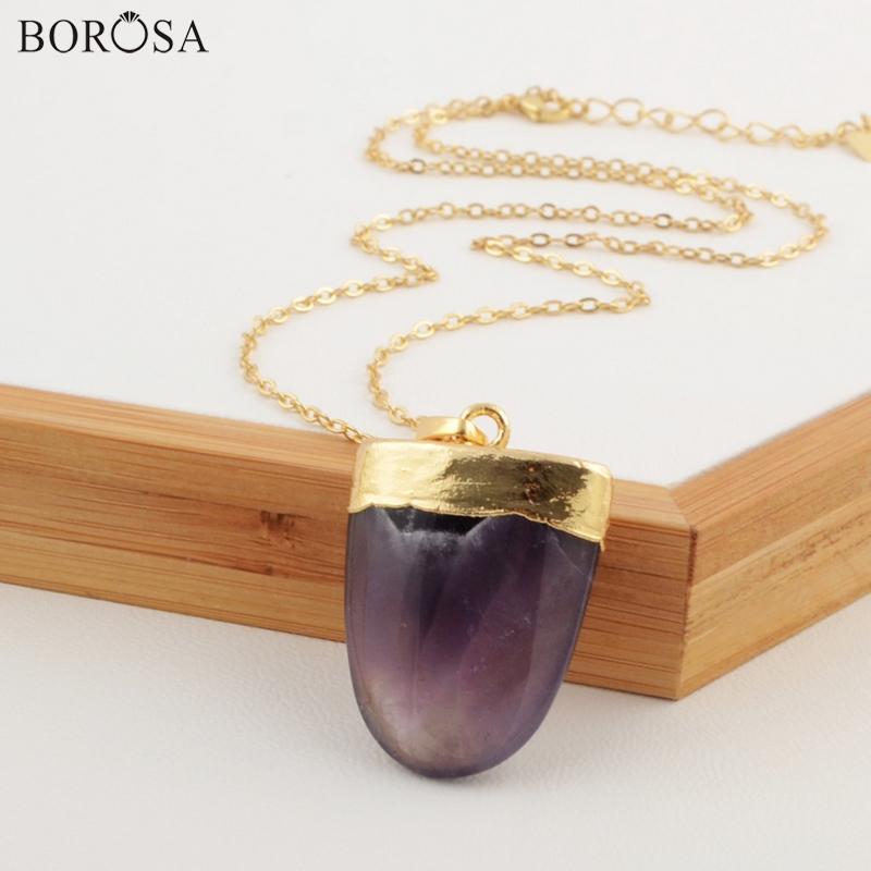 

BOROSA Boho Women Necklace Shield Arrow Shape Natural Amethysts Multi-Color Fluorite Faceted Pendant