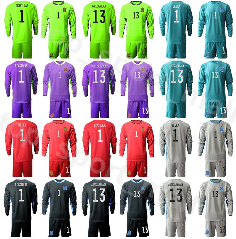 

Goalkeeper Spain Long Sleeve Goalie Soccer 13 Kepa Arrizabalaga Jersey Set Pepe Reina DE GER Iker Casillas Unai Simon Football Shirt Kits, Black