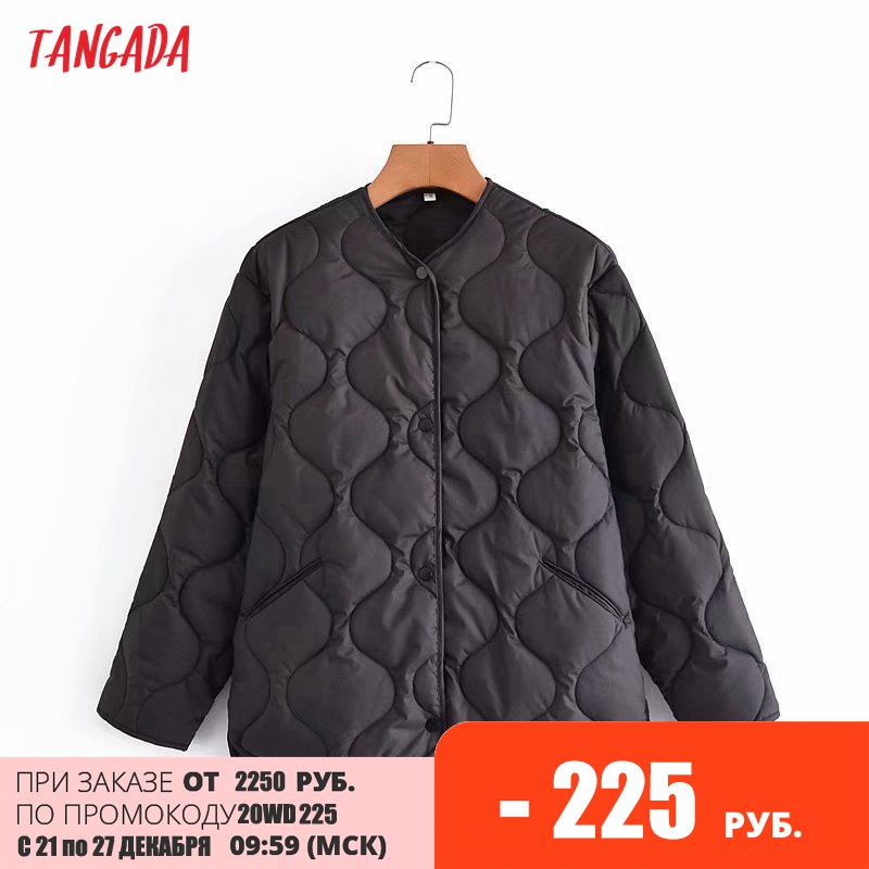 

Tangada 2021 Autumn Women Bla Oversized Parkas Cotton Jaet Long Sleeve Female Padded Overcoat 2G41, Black