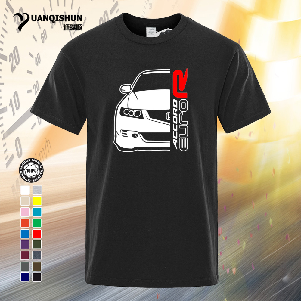 

YUANQISHUN Fashion Summer Tee Shirt Classic Japanese car fans Accord CL7 Euro R T-Shirt 16 Colors Pure Cotton Short sleeves Tops Tees 0181-C, Black