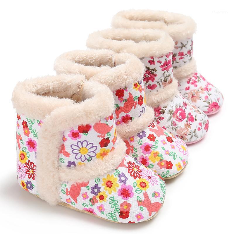 

Baby Boots Shoes Girl Winter Warm Fluff Inside Flower Print Newborn Toddler Anti-slip First Walkers Infant Crib Shoes Booties1