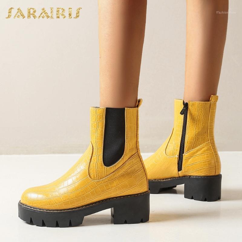 

Sarairis 2020 New Design Big Size 43 Thick Heels Ankle Boots Woman Shoes Square Heels Zip Up Platform Fashion Boots Female1, Black