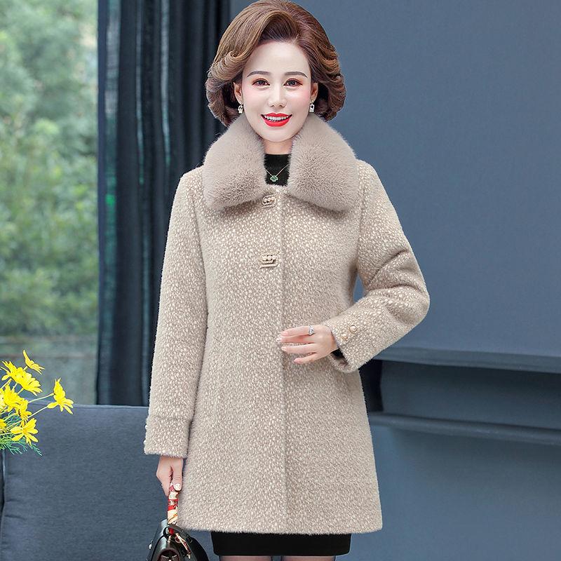 

New 2021 Autumn Winter Middle Age Women Large Size 5XL Faux Fur Coat Female Thick Warm Overcoat Imitation Fur Mink Jackets S676, Beige