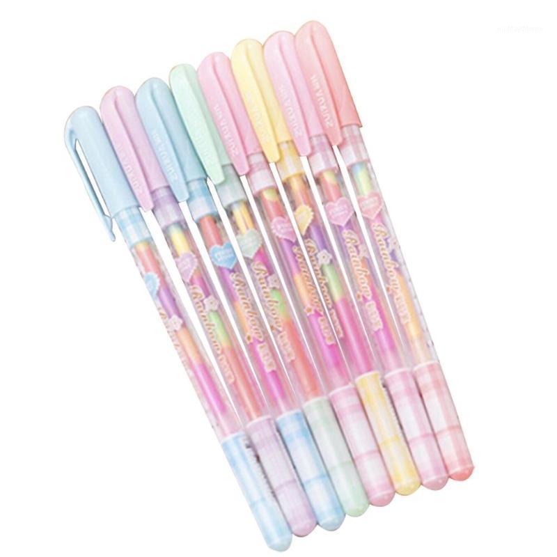 

8Pcs Colorful Ink Painting Highlighter Marker Gel Pens Office School Supplies Clear Barrel Stationery study tool Plastic1