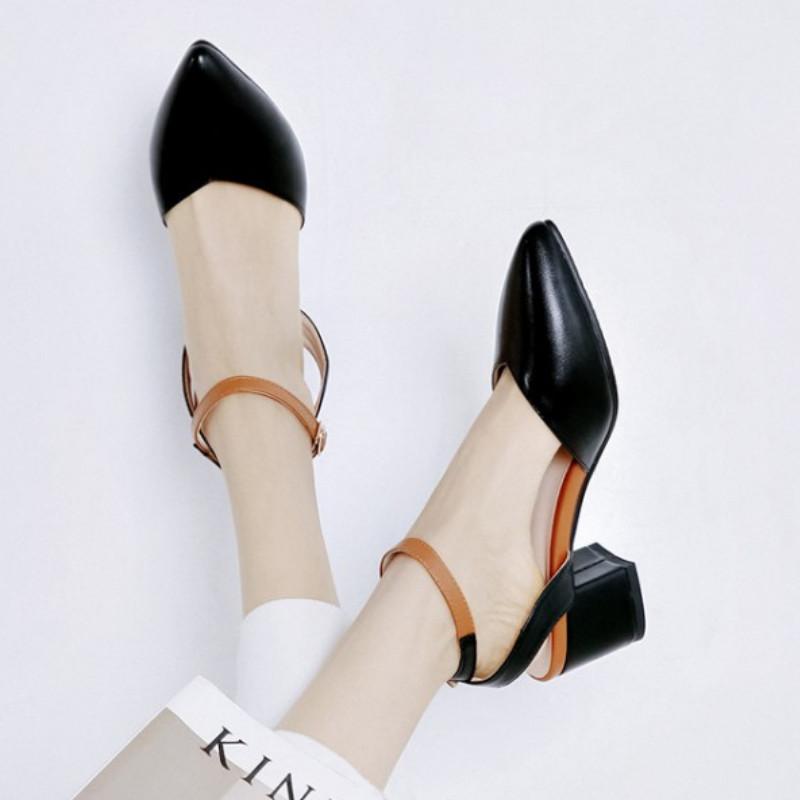 

Fanyuan Women Sandals Shoes Fashion Pointed Toe Square Heels Shoes Women Designer Metal Buckle Casual Lady Footwear Size 30-43, White