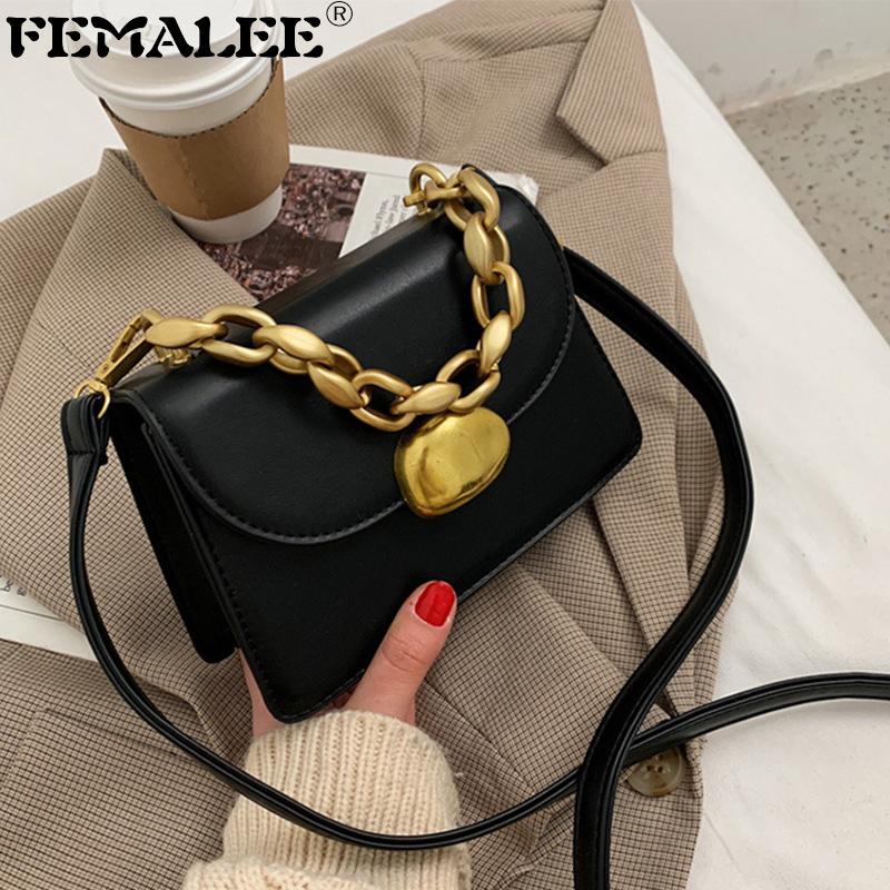 

Luxury Thick Chain Designer Casual Flap Bag Girls Trendy 2021 Small Crossbody Bags Korean Solid Color Lady Tote Party Hand Bags, Black